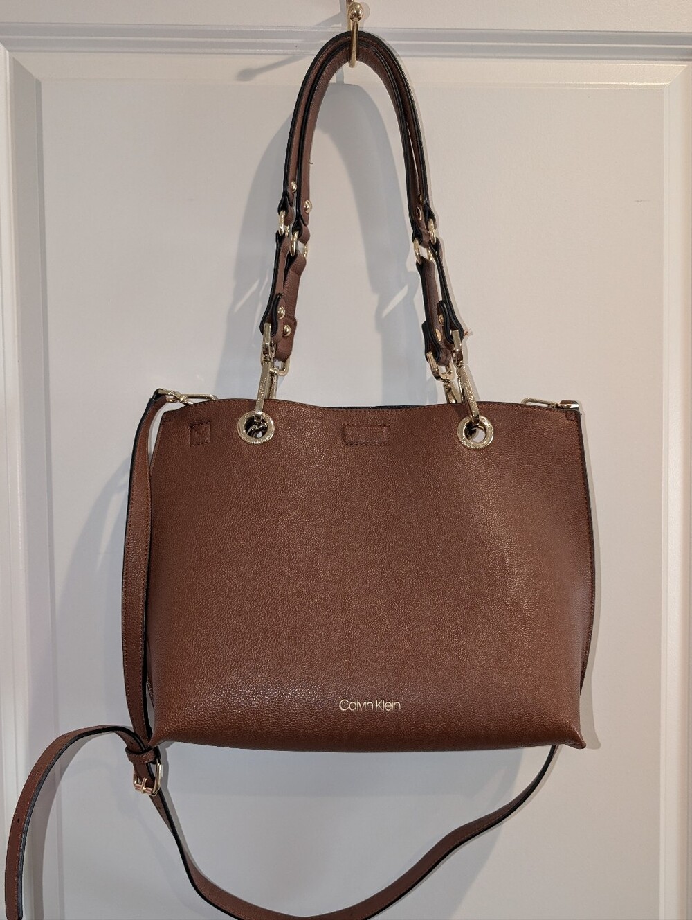 Calvin Klein Sonoma Cognac Brown Tote Bag Crossbody Excellent Condition H7DAZ7ES